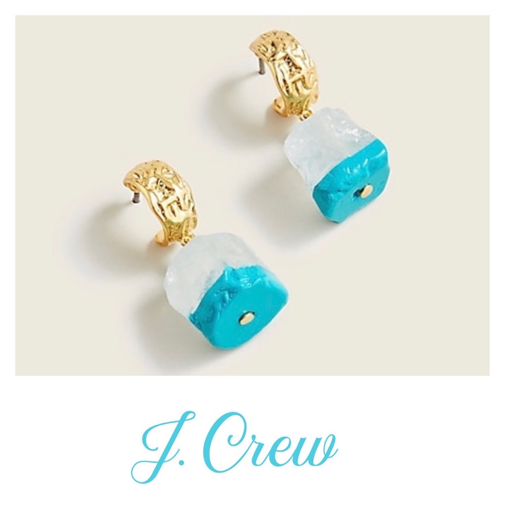 New J. Crew Dipped Quartz Drop Earrings Blue